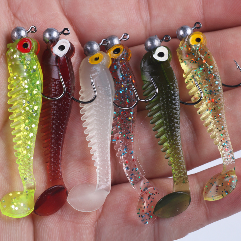 POETRYYI 1pcs 55mm 1.5g Lifelike Fish T Tail Artificial Silicon Soft Fishing Lure Worm Bait Plastic Swimbait Tackle