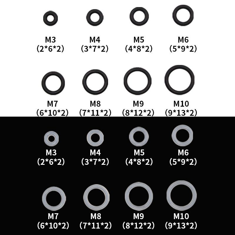 20pcs M3 M4 M5 M6 M7 M8 M9 M10 White Silicon Black NBR O-ring Seals Screw Washer Rubber Washer Gasket Ring Assortment Gaskets