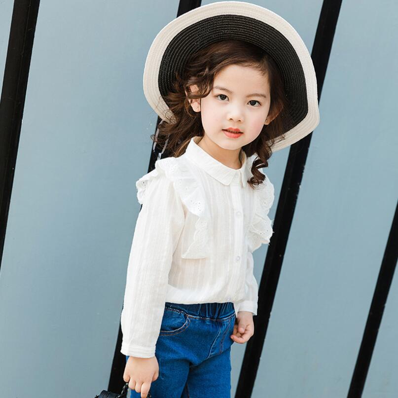 2019 Baby Toddler Clothes Cotton White Girls Blouse Shirts Lace Ruffles Kids Children Long Sleeve School Girl Tops And Blouses