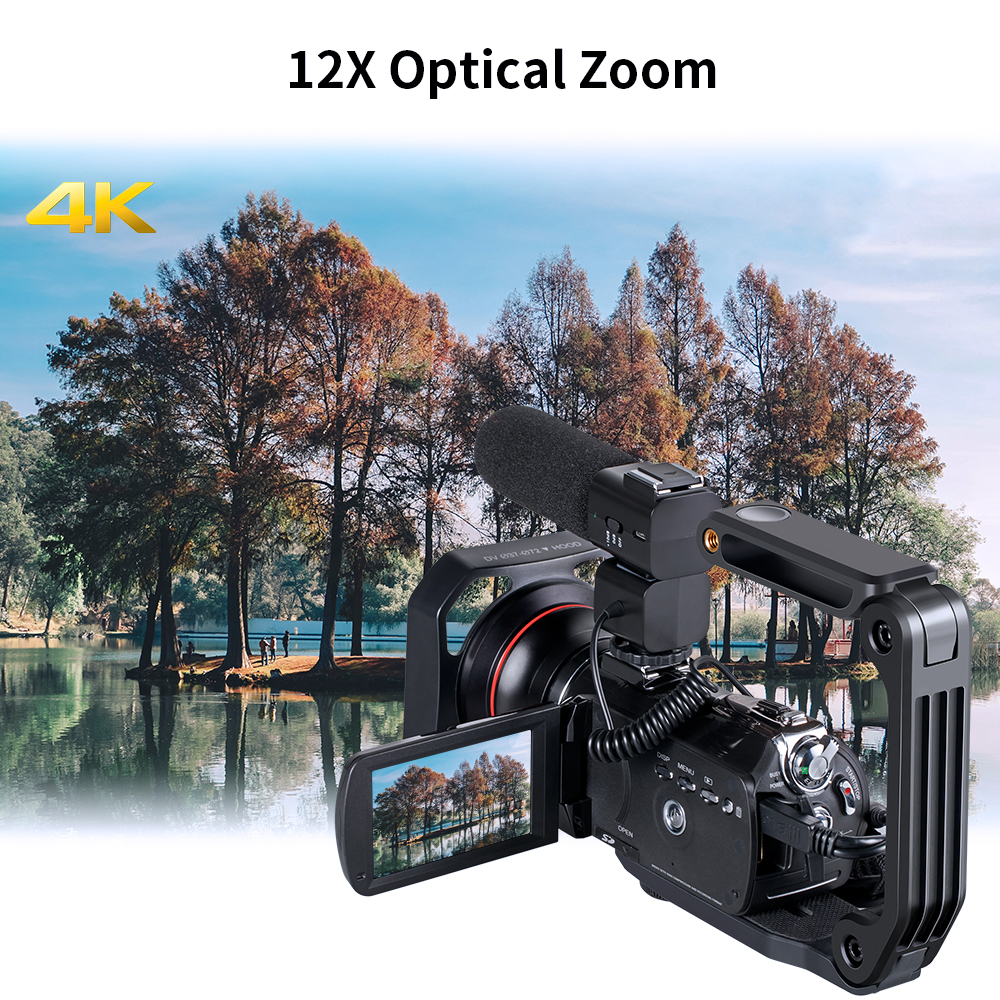 Vlog Video Camera 4K for YouTube Blogger Live Streaming, Ordro AC5 12X Optical Zoom Digital Camcorder Professional Filmadora