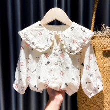 Doll Collar Cute Blouse Print Stars Ruches Baby Girls Shirt Girl Tops 2020 Autumn Clothes Lace Puff Long Sleeve Soft Cotton Tee