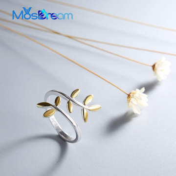 MosDream Olive Leaf Adjust Ring S925 Sterling Silver Plant Rural Style Delicate Fresh Elegant Jewelry for Women Classic Gift