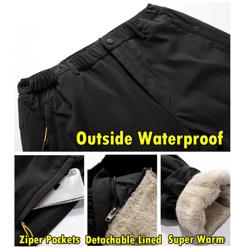 Men's Winter Outdoor Pants Tactical Waterproof Trousers Thick Warm Trekking Camping Pants Removable Fur Lined Velvet Inside 4XL