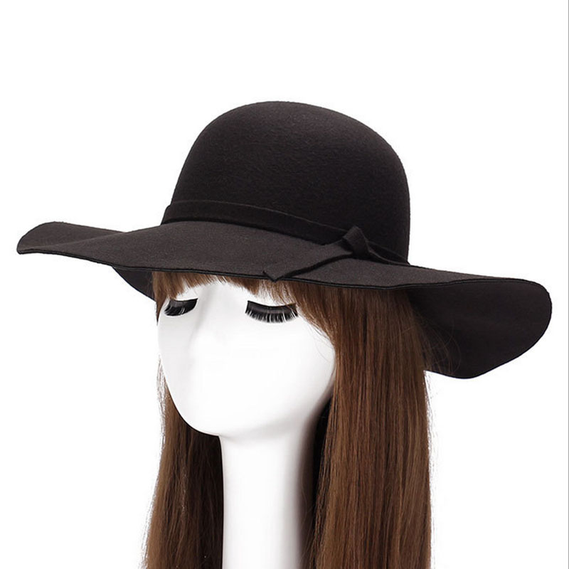 Retro Autumn Winter Bowler Hats for Women Girls Soft Vintage Wool Felt Fedoras hat Solid Ladies Floppy Cloche Wide Brim Dome Cap