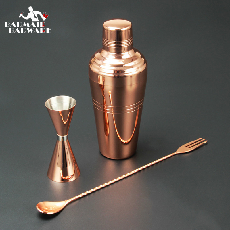 Cocktail Shaker Bar Set Copper Plated Shaker Barware Set - 3 Pieces Bartender Kit Includes shaker (510ml), Jigger & Spoon