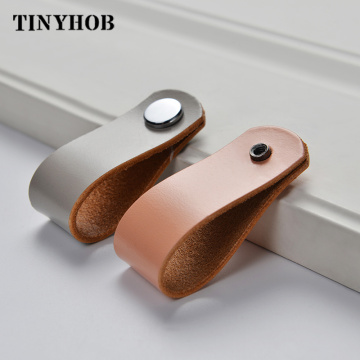 1 pc brass + Leather Furniture knob Pull /handle and Knobs For Doors cabinet chest drawer suitcase handle with Screws