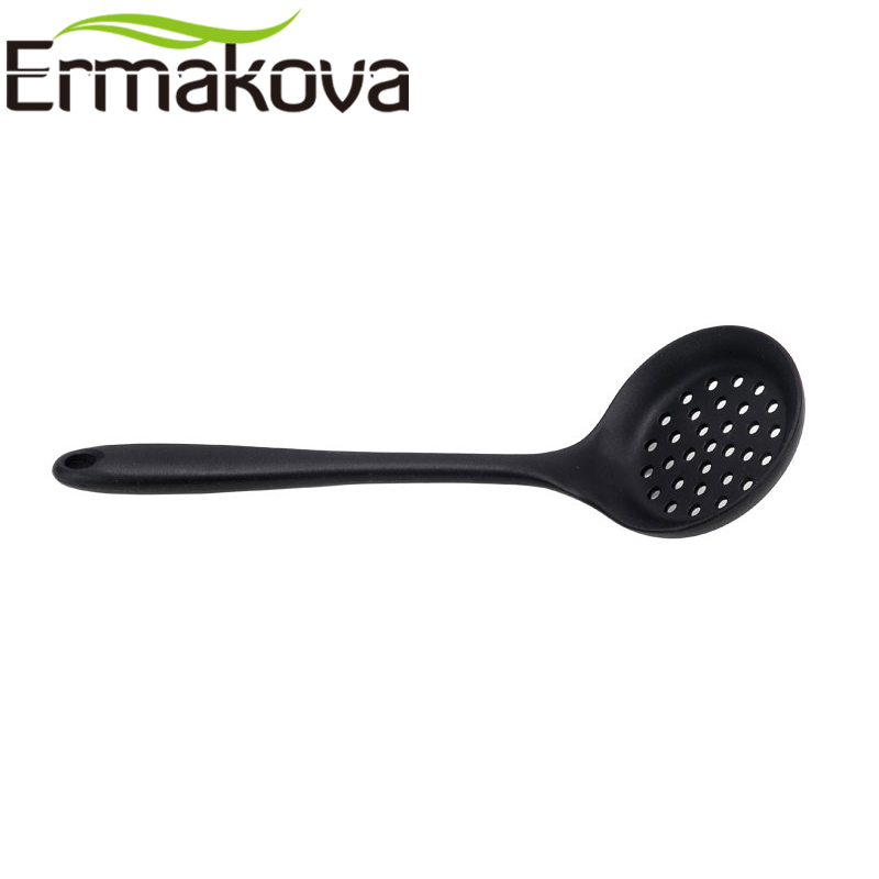 ERMAKOVA 1 Pc Silicone Slotted Skimmer Spatula Silicone Slotted Spoon Skimmer Spoon Strainer Ladle with Long Handle