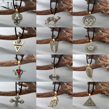 QIAMNI Axe Cross Wing Wolf Eagle Amulet Pagan Talisman Norse Necklace Pendant Slavic Viking Rune Choker Ethnic Male Jewelry Gift