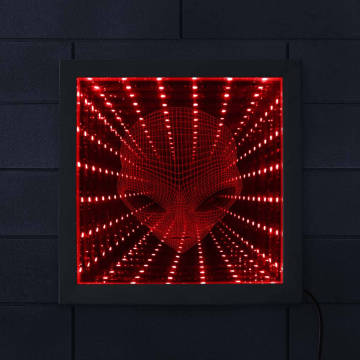 3D Pop-eyed Alien LED Vortex Tunnel Infinity Mirror Stunning Optical Illusion Lighted Mirror Alien Face Illusion Mirror Frame