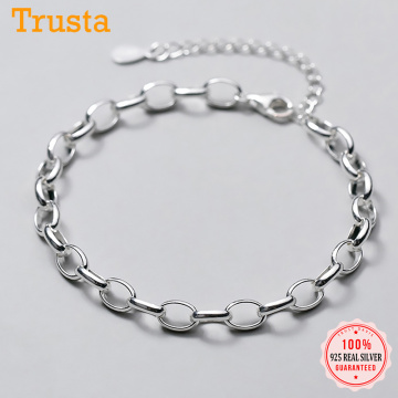 Trustdavis Real 925 Sterling Silver Fashion 5mm Width Chain Bracelet Bangle For Women Wedding Birthday S925 Jewelry Gift DA1612