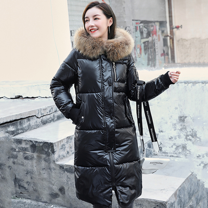 2020 Women's Winter Down Jackets Plus Size Shiny Long Overcoat Female Hooded With Fur Collar Korean Style Thick Coats Ladies