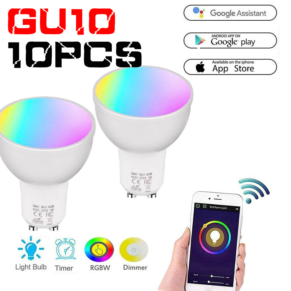10PCS Smart Bulb WiFi GU10 RGBW 5W Led Dimmable Compatible with Alexa & Google Home Remote Control By Smartphone Tablet