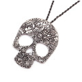 fashion unique antique silver plated metal skull head 76cm long chain necklaces pendants with flowers pattern engraved wholesale