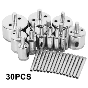 30pcs Diamond Coated Drill Bit Set Tile Marble Glass Ceramic Hole Saw Drilling Bits For Power Tools 6mm-50mm