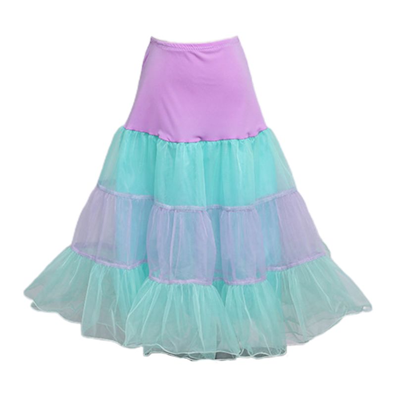 Women Contrast Candy Color Stripes Petticoat Ruffles Soft Tulle Party Tutu Skirt X7YC