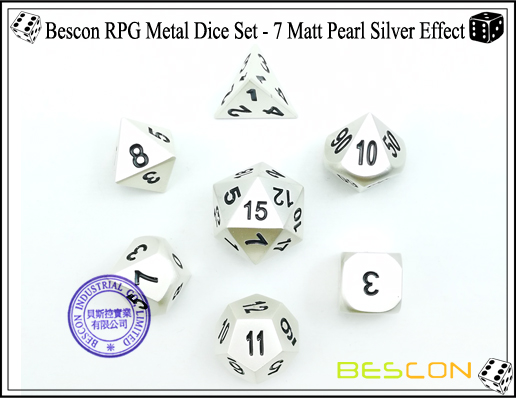 Bescon RPG Metal Dice Set - 7 Matt Pearl Silver Effect