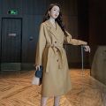 Autumn Winter New Women's Jacket Casual Wool Blend Trench Coat Double Breasted Long With Belt