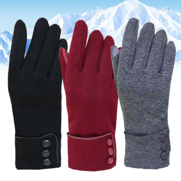 Womens Winter Gloves With Touch Screen And Warm Liners Autumn Warm Cashmere Full Finger Button Bow Gloves Mittens Driving luvas