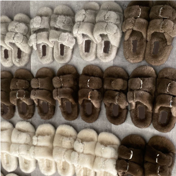 European Station Luxury Fashion Fur Slippers High Quality Mink Fur Slippers Ladies 100% Mink Fur Slippers Flat Heel Slippers