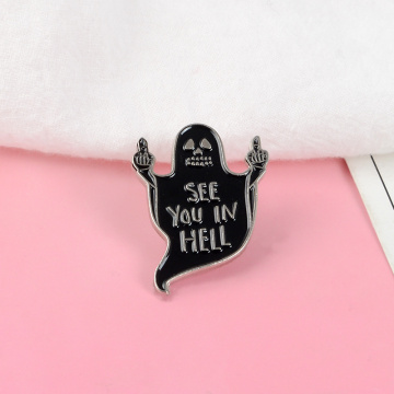 Grim reaper See You in Hell Halloween Punk Horrible Death Funny middle finger Enamel Brooches Pins For Friends