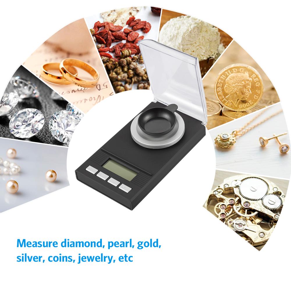 AMIR Digital Kitchen Scale Scale 50g/0.001g LCD Mini Pocket Jewelry Scales Food Cake Lab Diamond Medicine 6 Units Scales