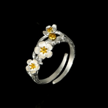 Original Plum Blossom Fresh Wild 925 Sterling Silver Temperament Personality Fashion Female Resizable Opening Rings SRI062