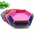 PU Leather Velvet Folding Hexagon Dice Tray Collapsible Rolling Board Game Storage Box Home Sundries Storage Tray 17.5cm