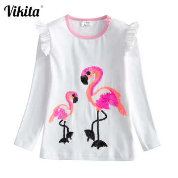 VIKITA Girls T shirt Long Sleeve Toddlers Baby Girls Autumn Winter Casual Children Cotton Tees Girls Cartoon Flower T shirts