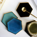 Ceramics Coaster Gold Plating Cup Pad Mat Suede Backside Candle Holder Bowl Mat Coffee Tea Cup Drink Coasters Hexagon 1pc