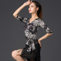 Latin Dance Shirts Women Fashion Print V Neck Top Cha Cha Rumba Tango Salsa Dancing Practice Performance Wear Lady DNV13228
