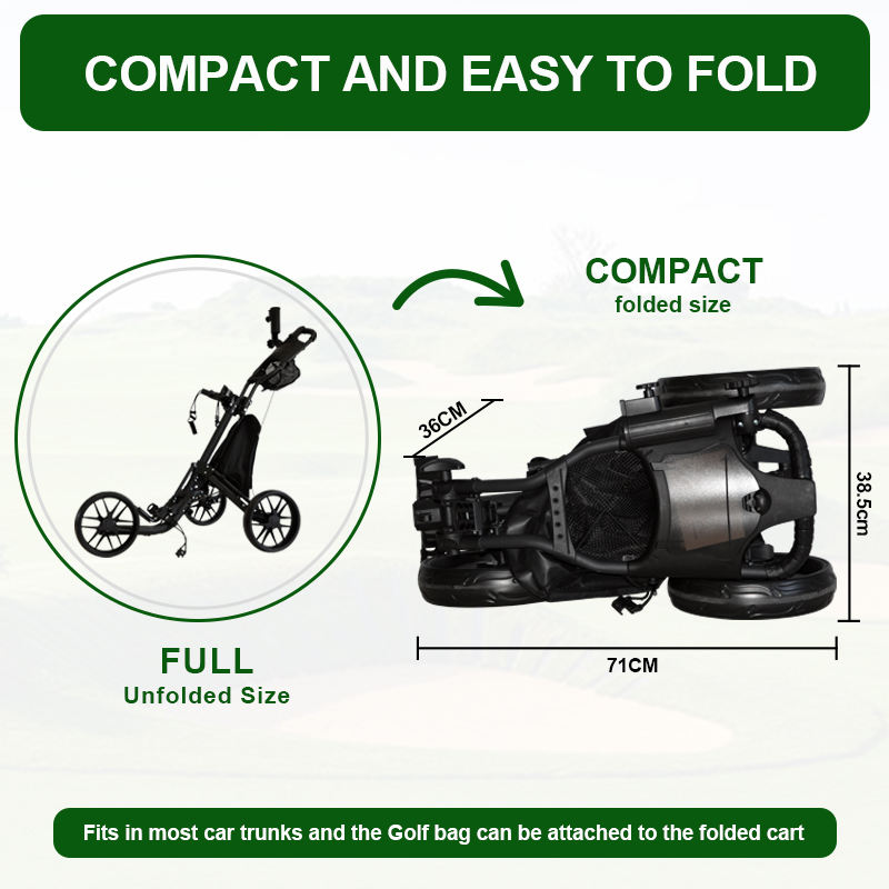 Newly Popular Lightweight Aluminum Alloy 3-Wheel Golf Push Trolley Folding Design Multi-color Elastic Strap Umbrella Cup Holder3