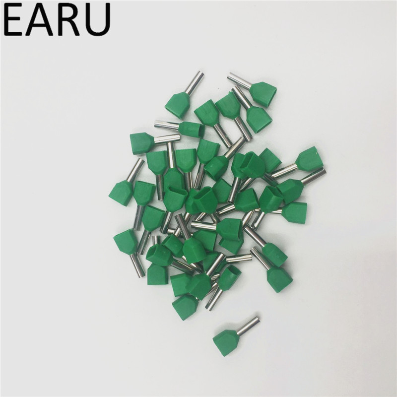 100PCS E Tube TE2510 Type Double Pipe Insulated Twin Cord Cold-press Terminal Block Connector Needle End Multicolor 2X2.5 mm2