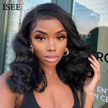 Body Wave Short Bob Human Hair Wigs 250%Density 13X4 Lace Front Wig ISEE HAIR Malaysian Body Wave Bob Lace Front Wigs For Women