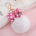 Disney 23 Color Minnie Key Chain Cartoon Polka Dot Bow Pom-Pom Key Ring Pendant Car Bag Ornament Fashion Parts Toy