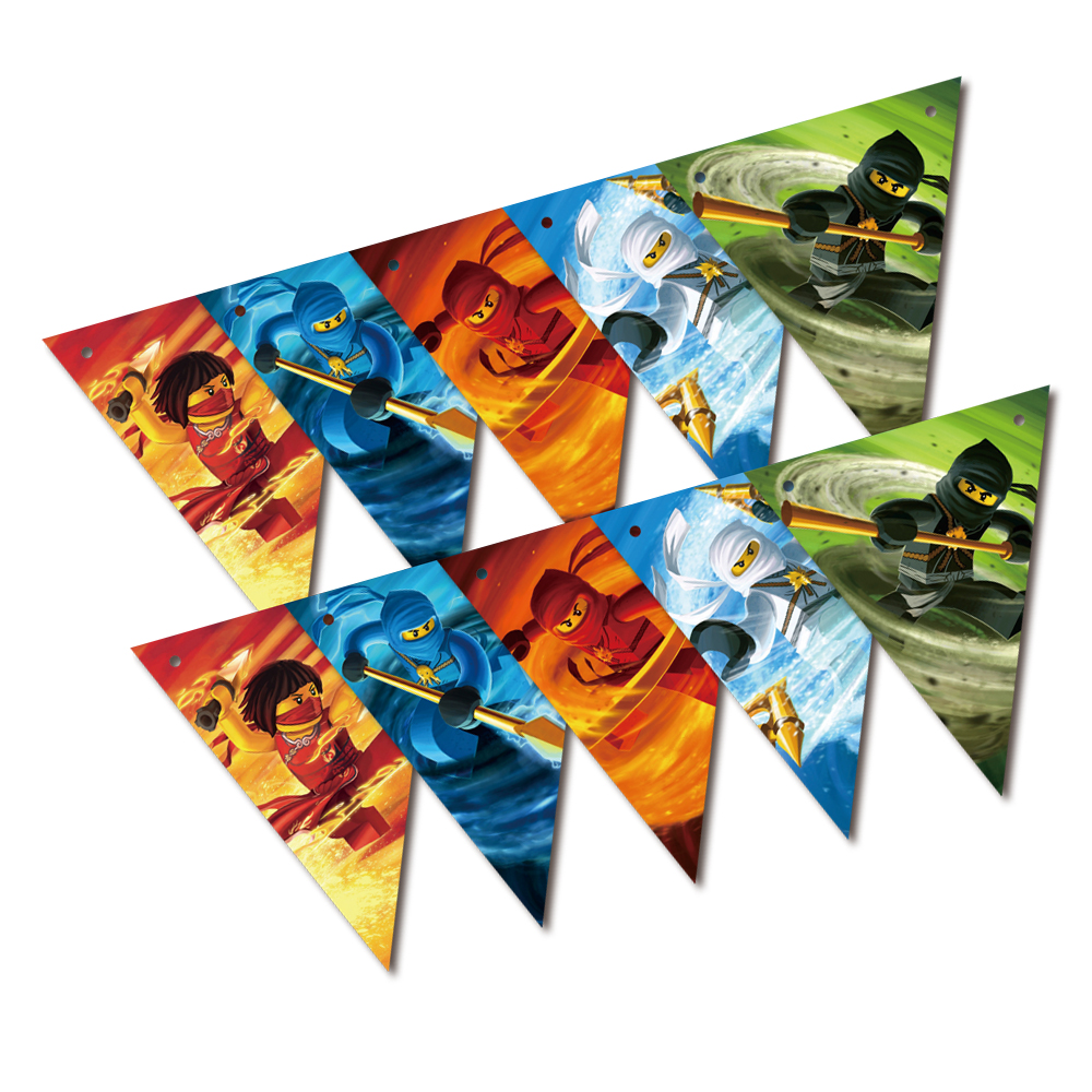 Party Supplies 1set Ninjagoing Theme Party Paper Banner Bunting Pennant Including 10 Flags And A String