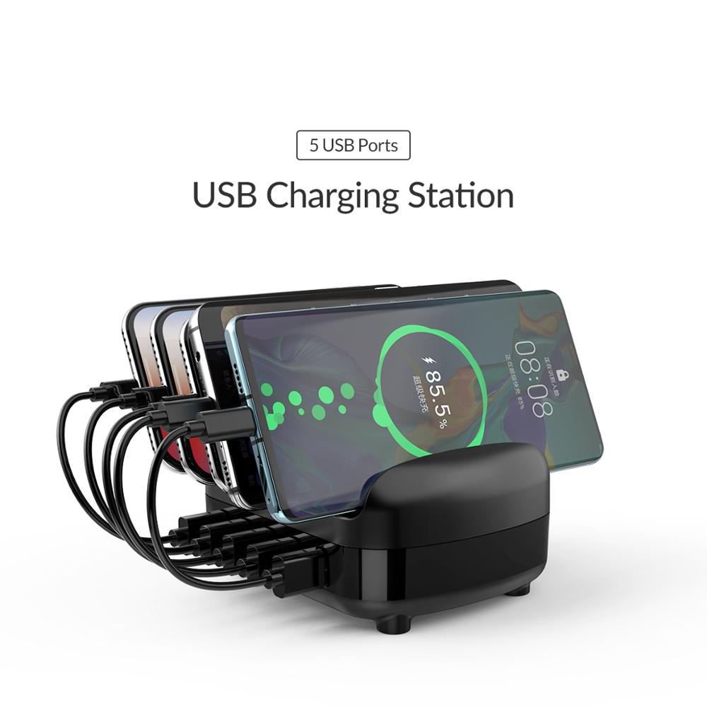 ORICO 5 Port USB Charger Station Dock with Phone or Tablet Holder 40W 5V2.4A*5 USB Charging for iphone pad PC Kindle Tablet