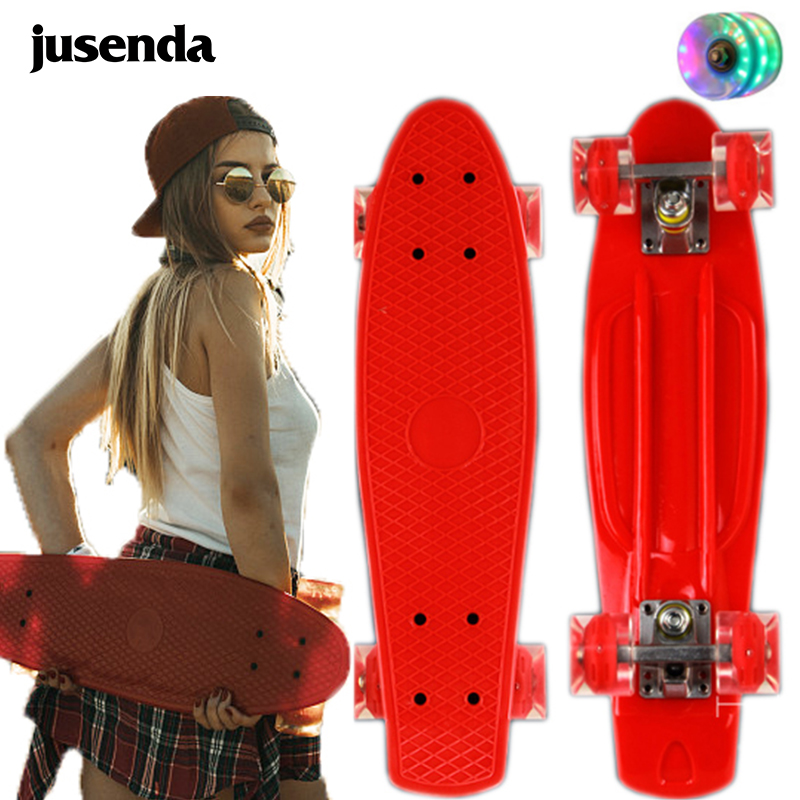 Jusenda Skateboard 22in Mini Cruiser Children's Penny Board Pastel Longboard Fish Skate Board Flashing Wheels Banana Skateboard