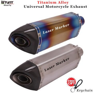 470mm Universal Motorcycle Exhaust System Connect Tail Tube Titanium Alloy 51mm Exhaust Muffler Tip Pipe With DB Killer Scooter