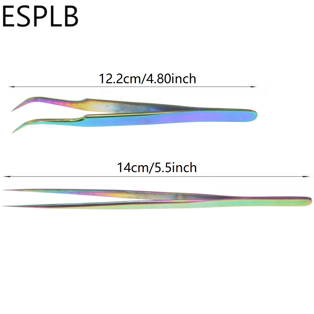 ESPLB Stainless Steel Rainbow Tweezers Straight/Curved Tip Colorful Precision Electronics No.11/15 Plating Tweezers