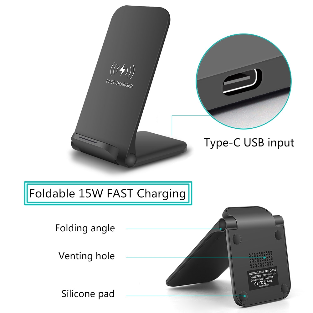 DCAE 15W Qi Wireless Charger Quick Charge Dock For Samsung S10 S20 Fast Charging Stand Pad For iPhone 12 11 XS XR 8 Airpods Pro