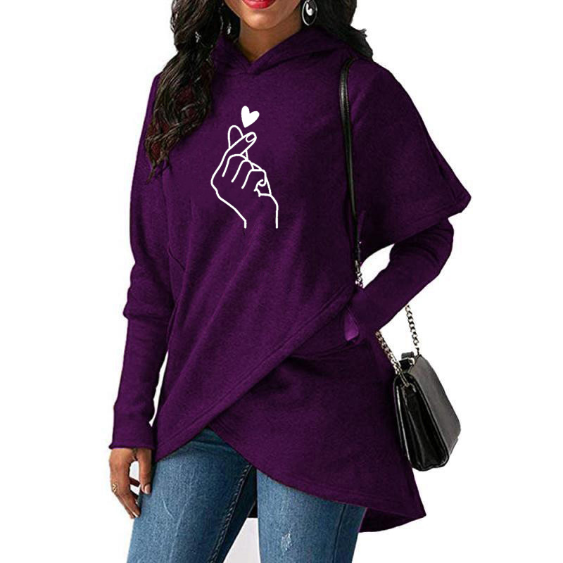 Women Hoodies Sweatshirts 2020 Casual Tops Love Hand Print Long Sleeve Pullover Hoodie Female Plus Size Warm Hooded Sweatshirt