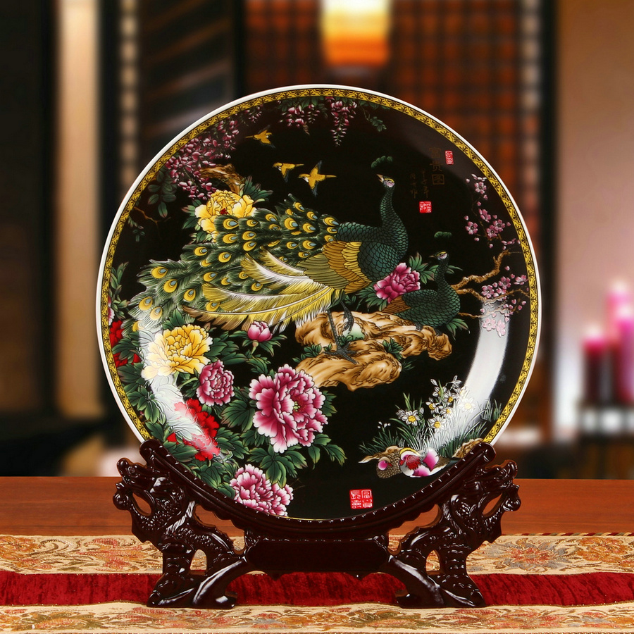 POTTERY ENAMEL COLORED PEONY PEACOCK RESTAURANT LIVING ROOM DECORATION DISH BACKGROUND DECORATION DISPLAY WEDDING GIFT