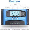 MPPT Solar Charge Controller PWM 100A 60A 50A 40A 30A Solar Power Regulator 12V 24V Auto Dual USB LCD Display Load Discharger