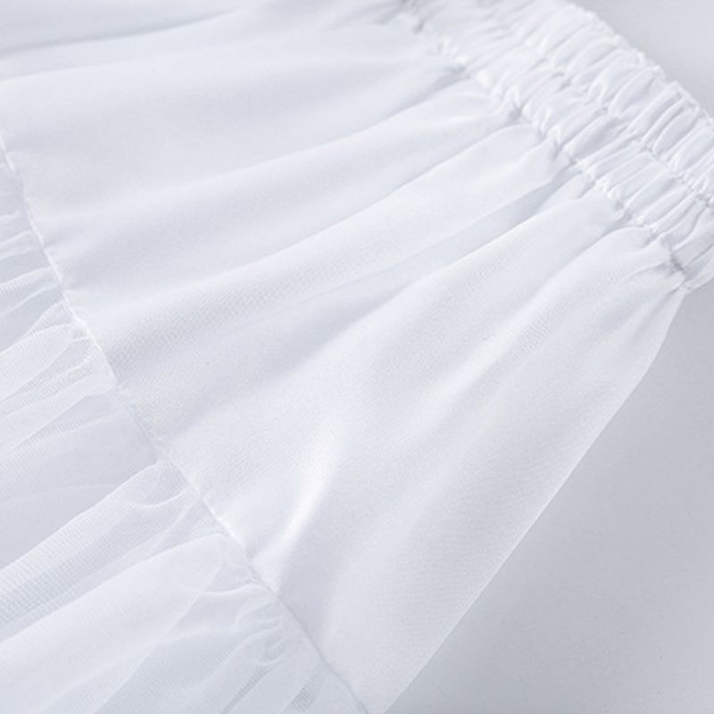 Women Girls Ruffled Short Petticoat Solid White Color Fluffy Bubble Tutu Skirt Puffy Half Slip Prom Crinoline Underskirt No Hoop