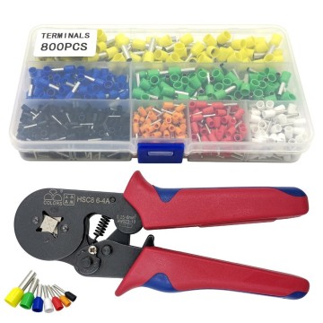 800pcs Cable Wire Terminal Connector with Hand Ferrule Crimper Plier Crimp Tool HSC8 6-4A Kit Set AWG 10-23