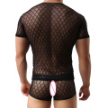 Cool Men Underwear Suit Sexy Mens Undershirt Mesh tshirt Boxer Shorts Bodysuits Man Brand Clothing