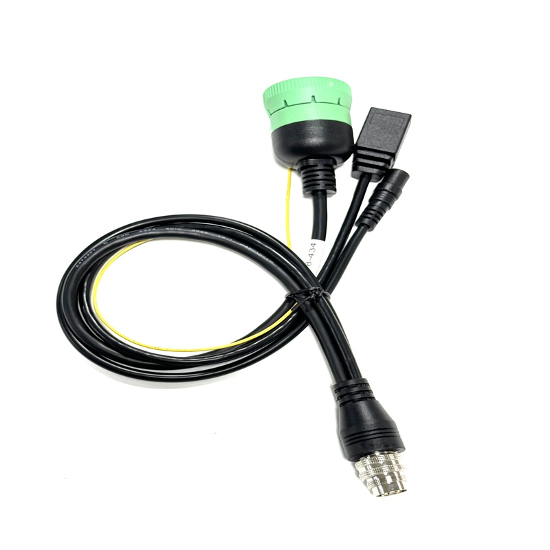 Heavy Duty Cummins 9Pin Diagnostic Cable M16 12Pin to RJ45 DC5521 Adapter Harness