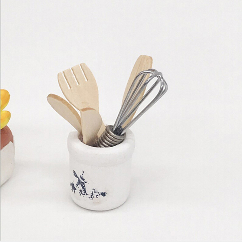 1pcs Wooden Knife And Fork Metal Whisk Jar Set Dollhouse Miniatures 1:12 Accessories Doll House Mini Kitchen Accessories