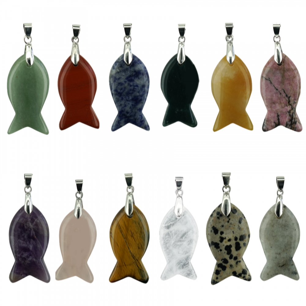 Gemstone Fish Pendant Natural Stone Cute Fish Pendants Charm for DIY Jewelry Approx 20X38MM
