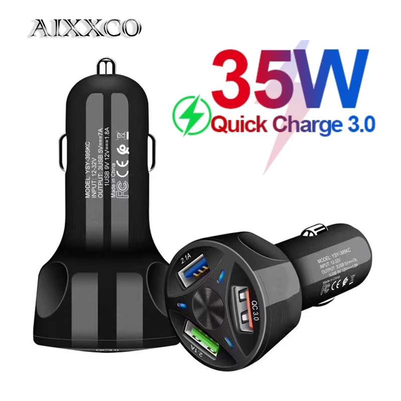 AIXXCO 3 Ports USB Car Charger Quick Charge 3.0 Fast Car Cigarette Lighter For Samsung Huawei Xiaomi iphone Car Charger QC 3.0